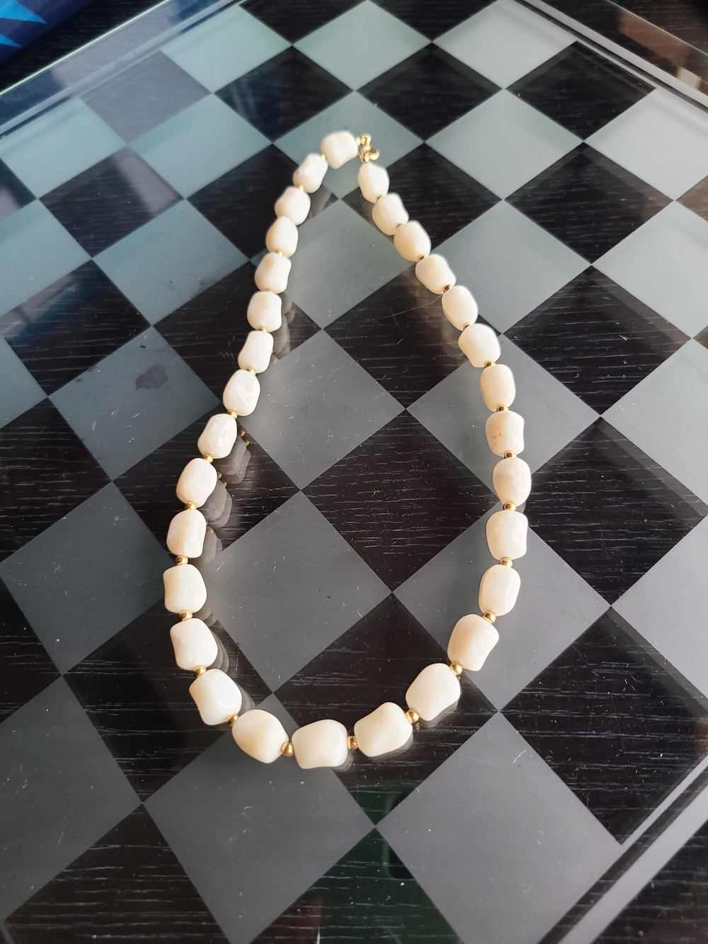 Vintage Cream Bea Pd Necklace with Gold Accents